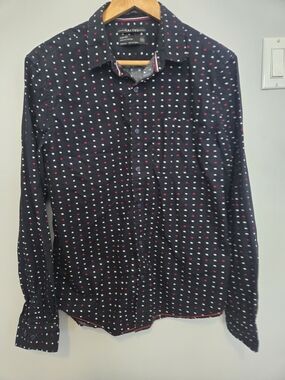Cactus Navy Playing Card Suits Print Men's Button-Up Shirt